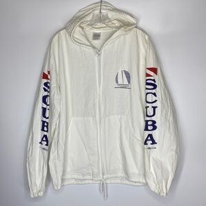 Vintage Progreso Mexico Scuba Full Zip White Hooded Jacket Sweatshirt Large